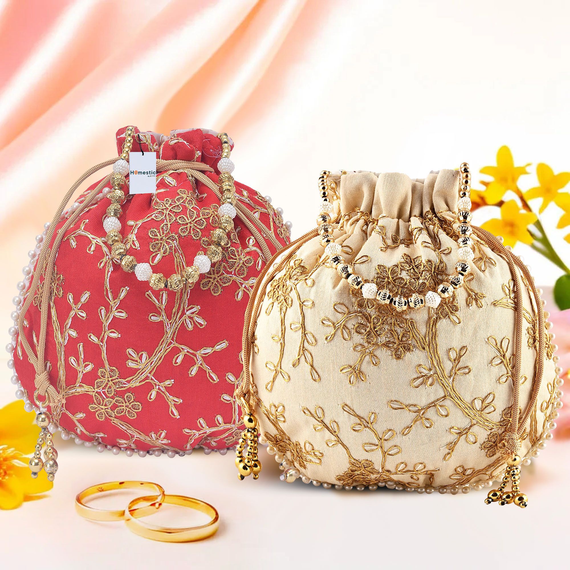 homestic By Kuber Industries Women Yellow, Red Potli-picture-15