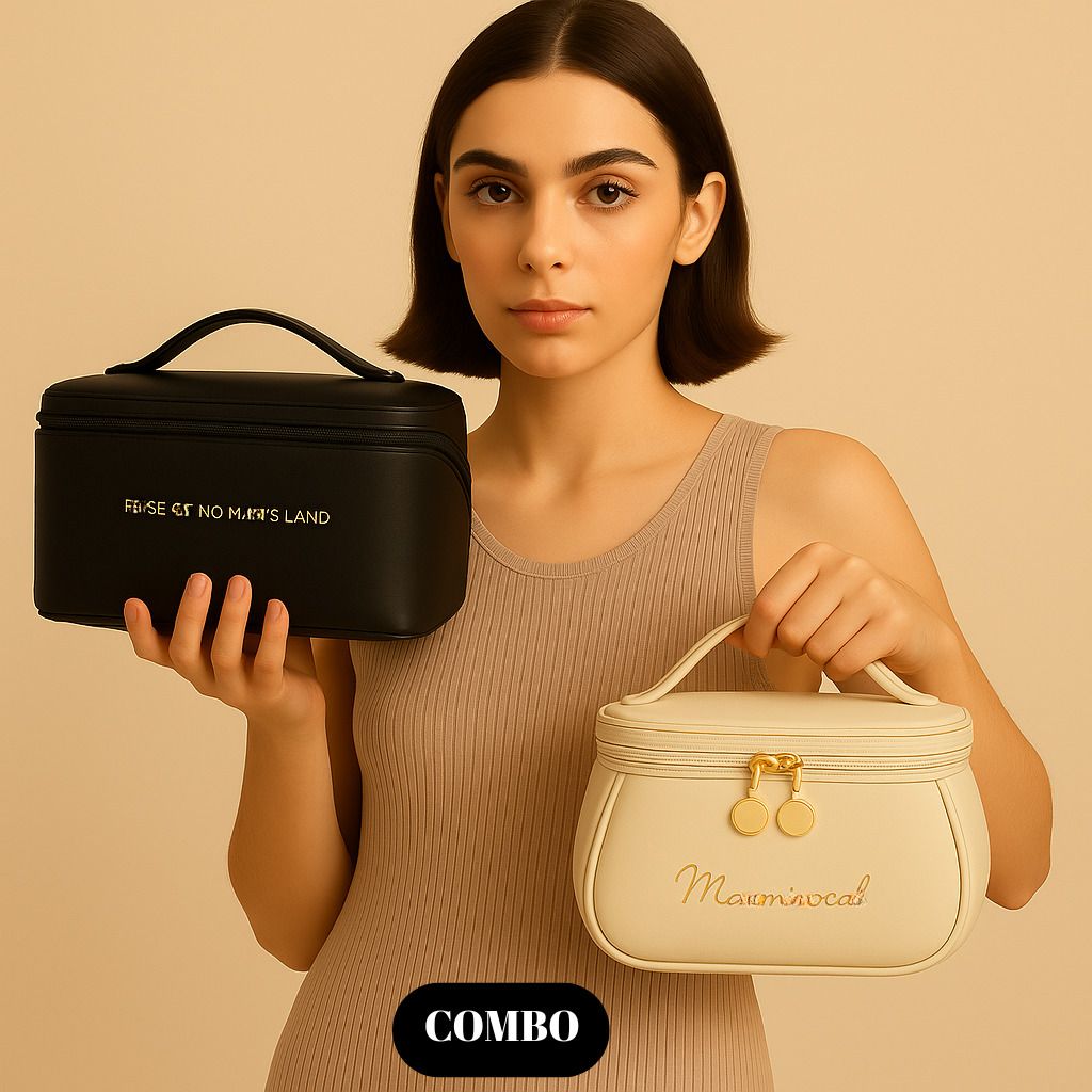 Women White, Black Cosmetic Bag