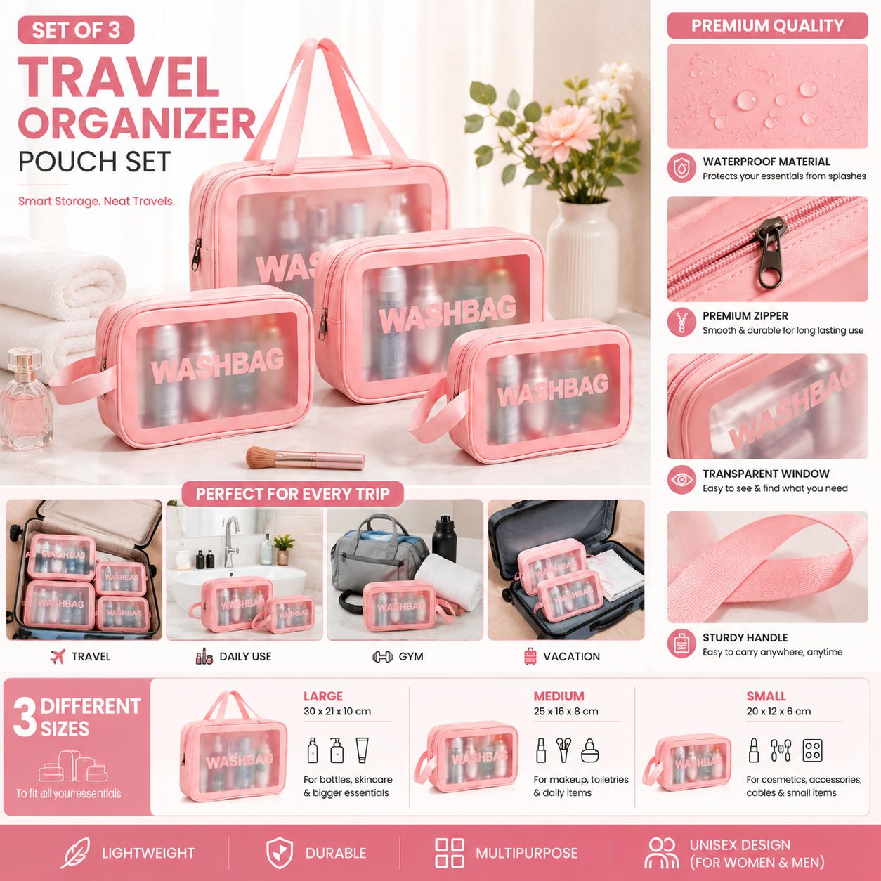 upgraday Girls Pink Cosmetic Bag-picture-1