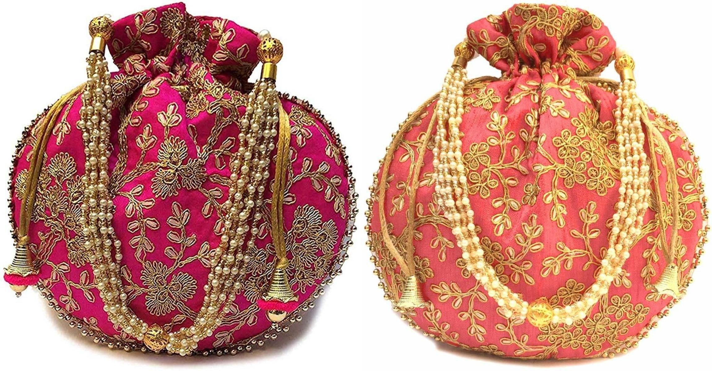 Women Pink, Gold, Gold Potli