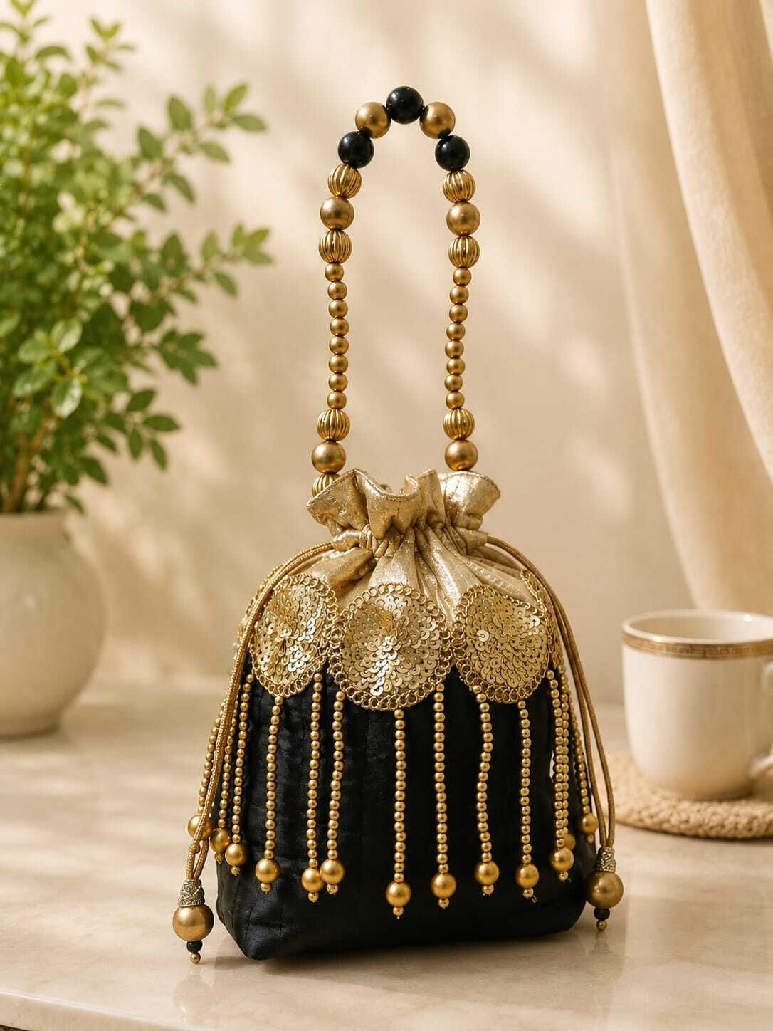 Women Black, Gold Potli-image-25
