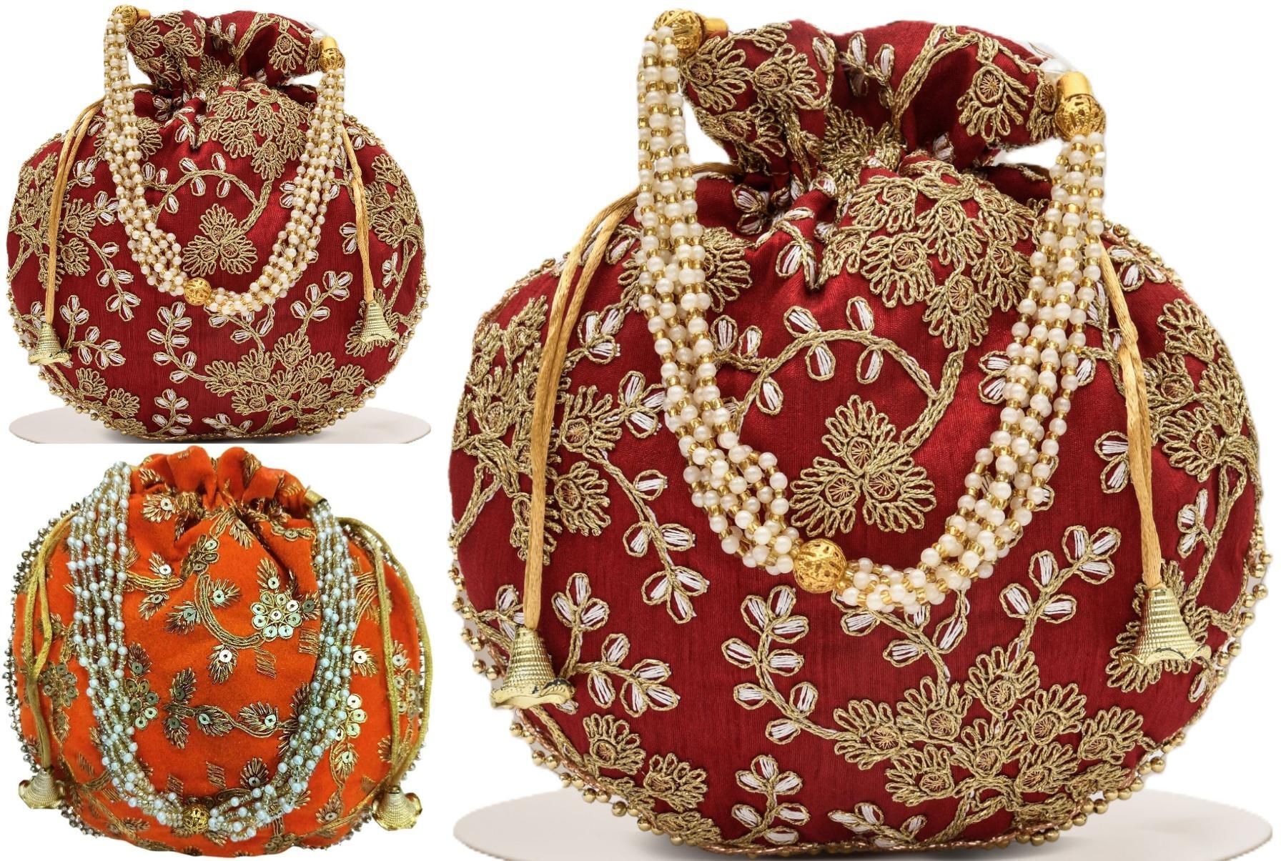 Women Maroon, Orange, Maroon Potli-image-36