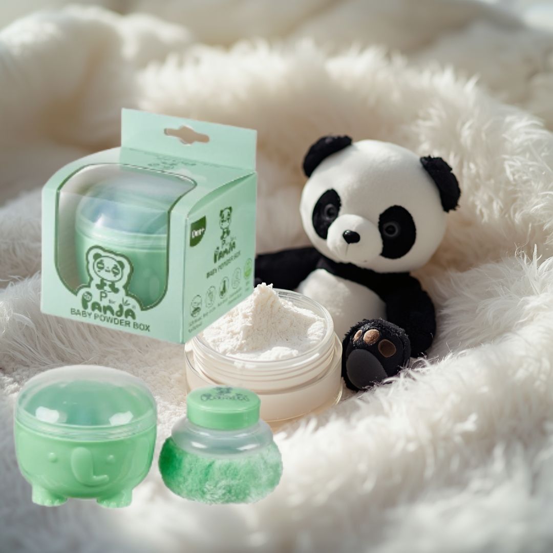double lips Panda Baby Powder Soft Puff | Safe Non-Toxic Baby Care (Green)-picture-15