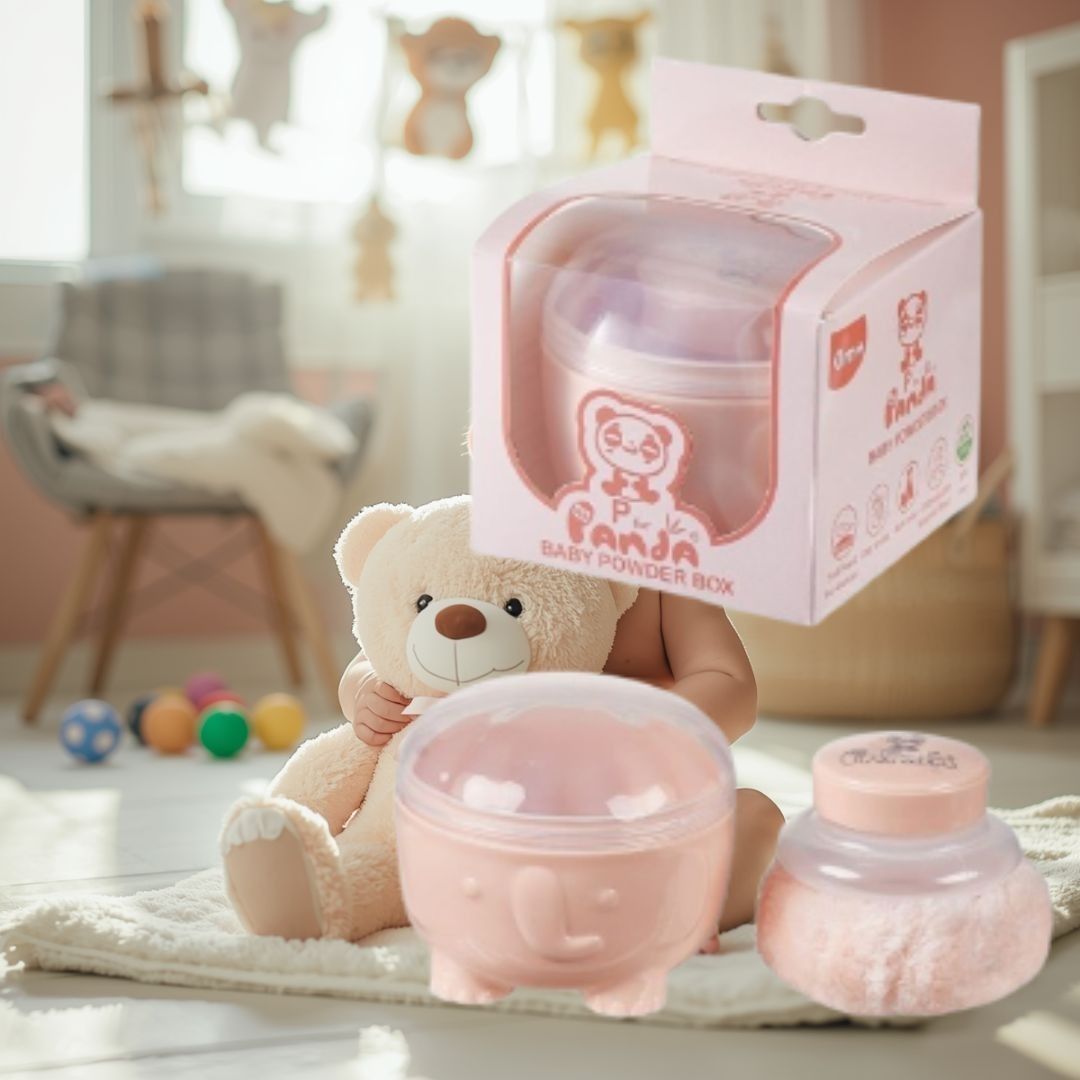 double lips Panda Baby Powder Extra Soft Puff | Safe Non-Toxic Baby Care Peach Color-picture-29