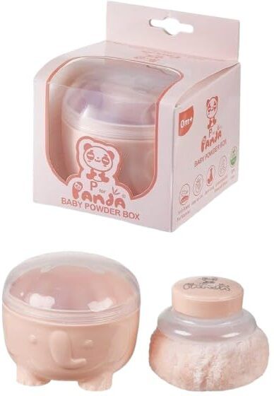 Panda Baby Powder Box with Soft Puff | Safe Non-Toxic Baby Care (Off White)