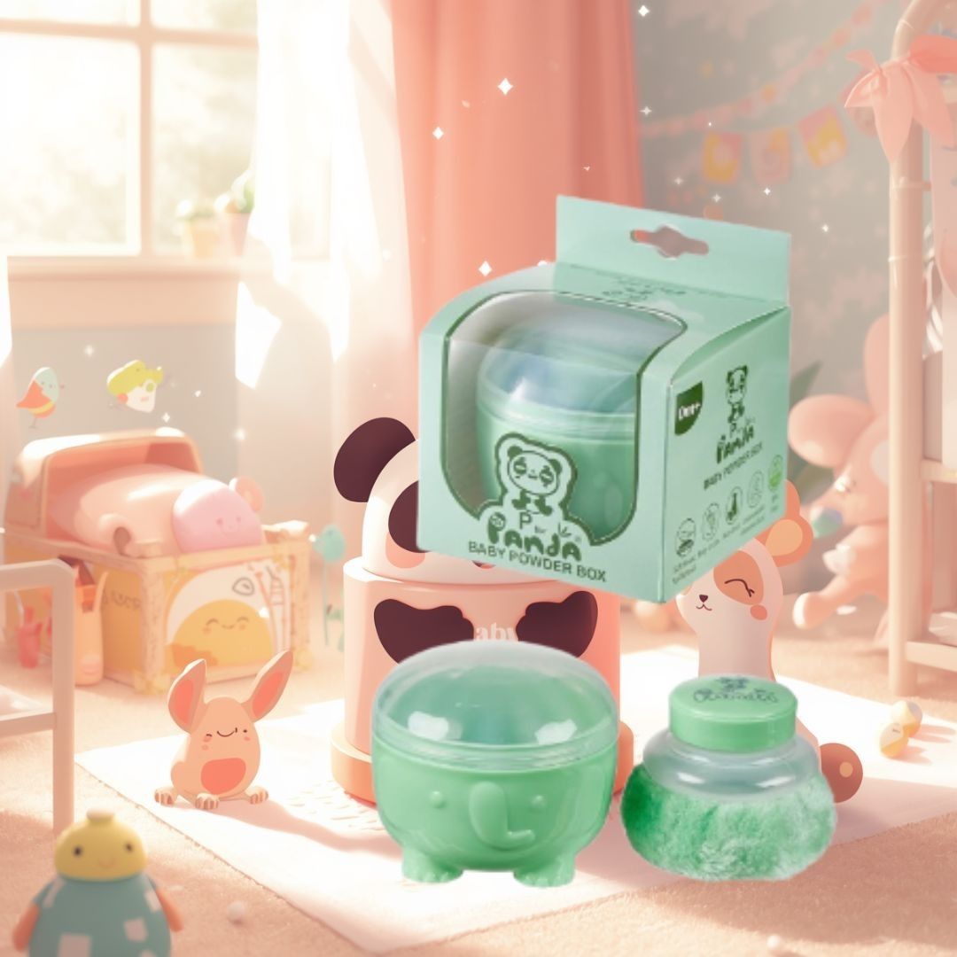 double lips Panda Baby Powder Soft Puff | Safe Non-Toxic Baby Care (Green) Pack of 1-picture-19