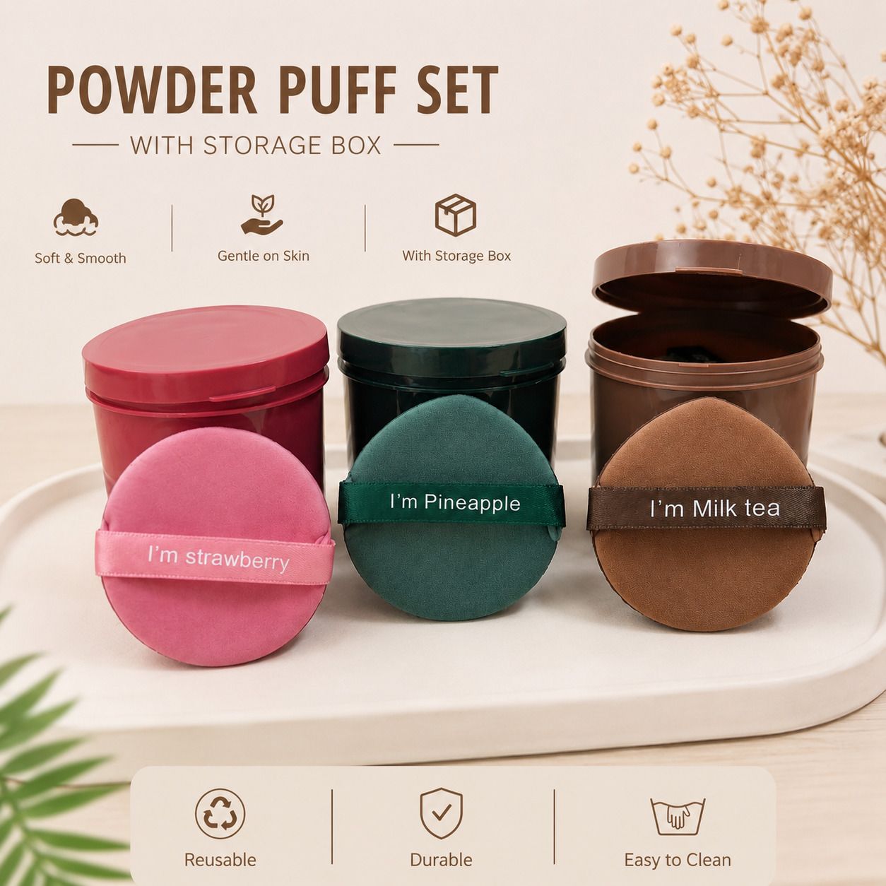 Soft Powder Puff Set with Storage Box (3 box, Multicolor)-image-11