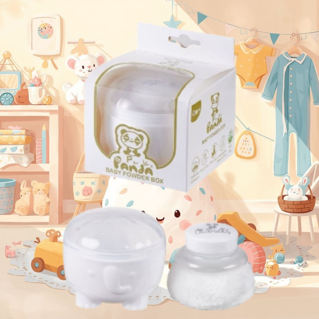 double lips Panda Baby Powder Soft Puff | Safe | Non-Toxic Baby Care White Color-picture-48