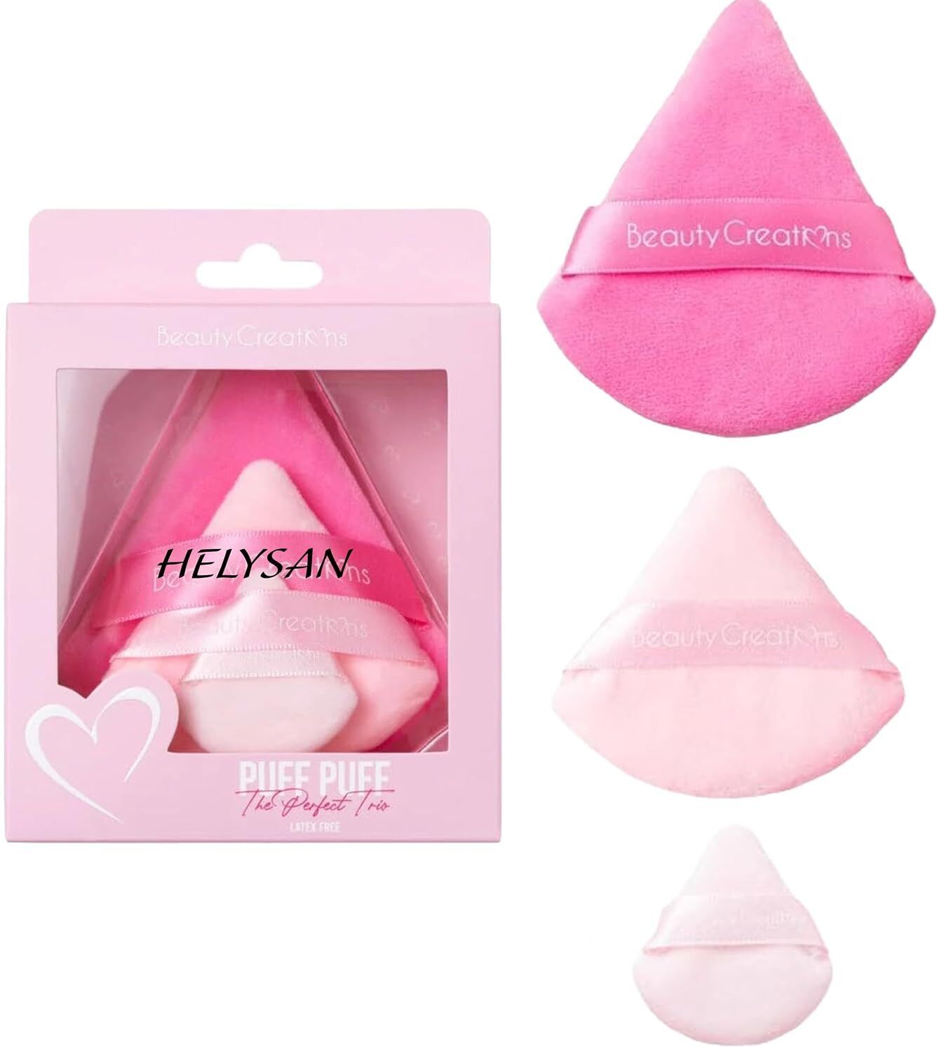 helysan 3 Pcs Pink Triangle Makeup Puff Set Soft Beauty Sponge-picture-32