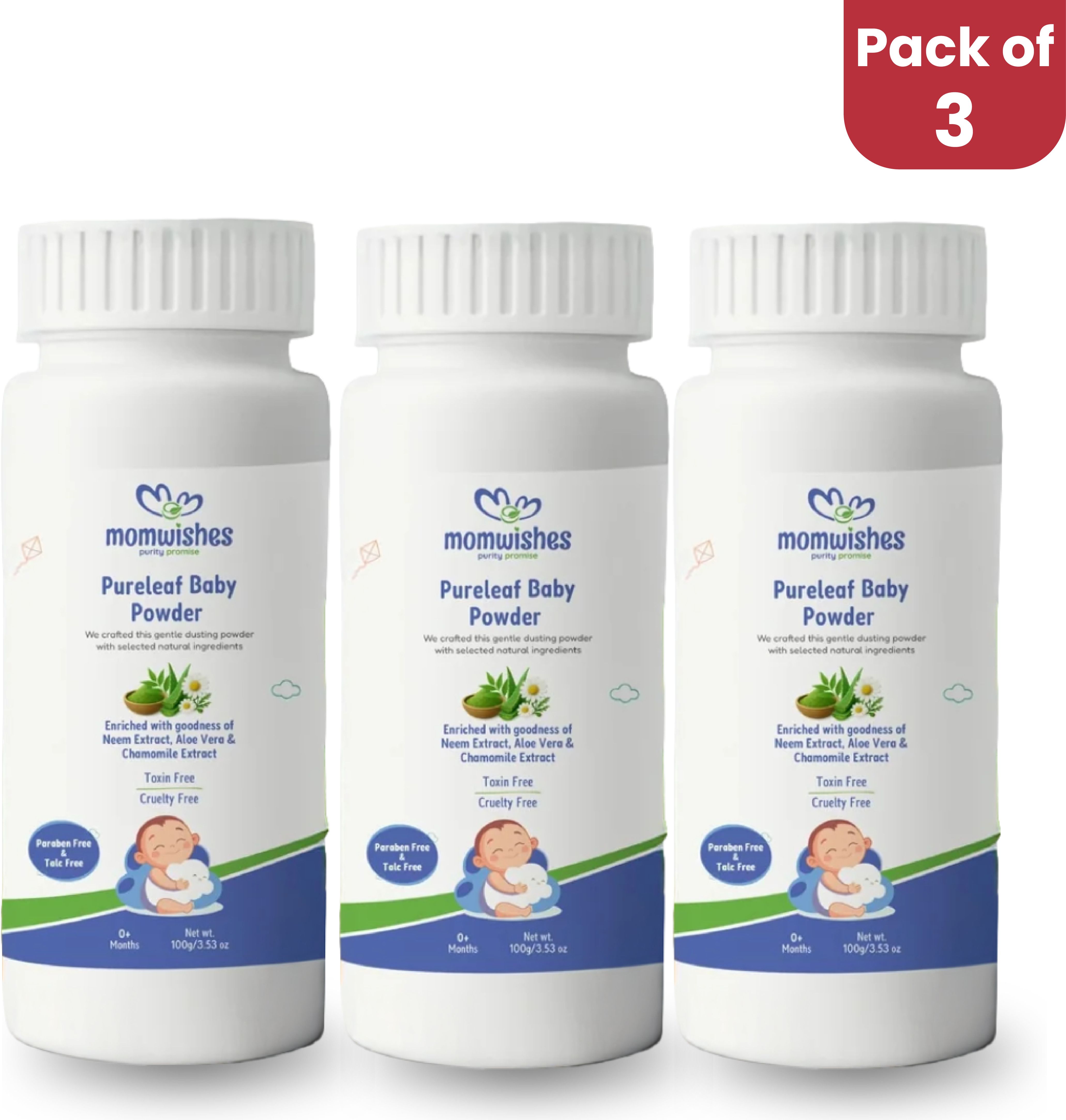 momwishes Pureleaf Natural Baby Powder | Talc-Free Baby Powder for Newborns ( Pack of 3 )-picture-22