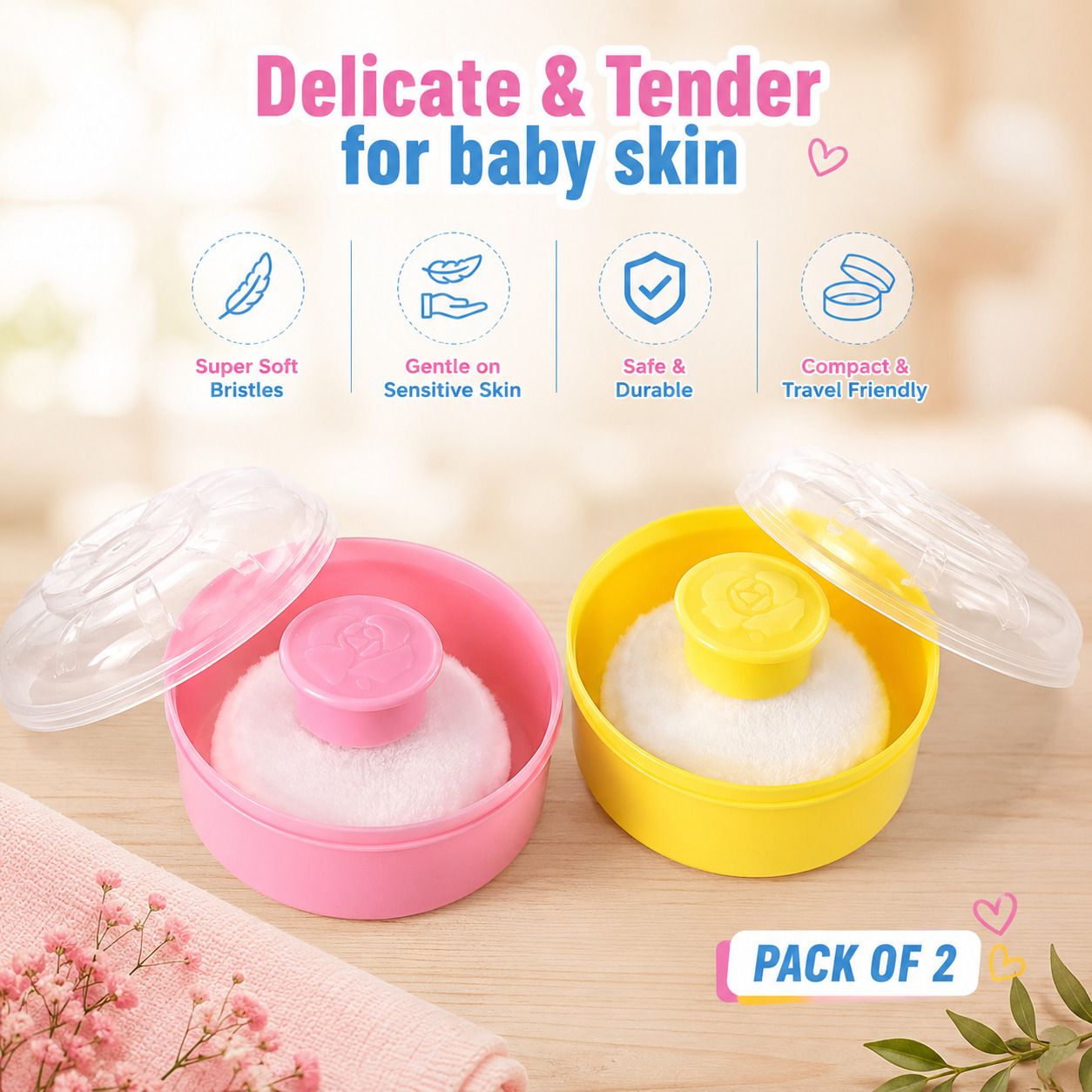 Baby Powder Puff Container with Soft Puff Pack of 2-image-35