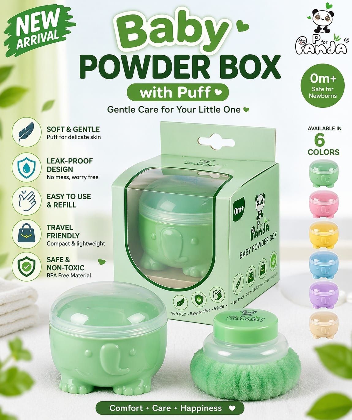 krishav Baby Panda Powder Box with Soft Elephant Puff, Non-Toxic & Unbreakable Material-picture-5