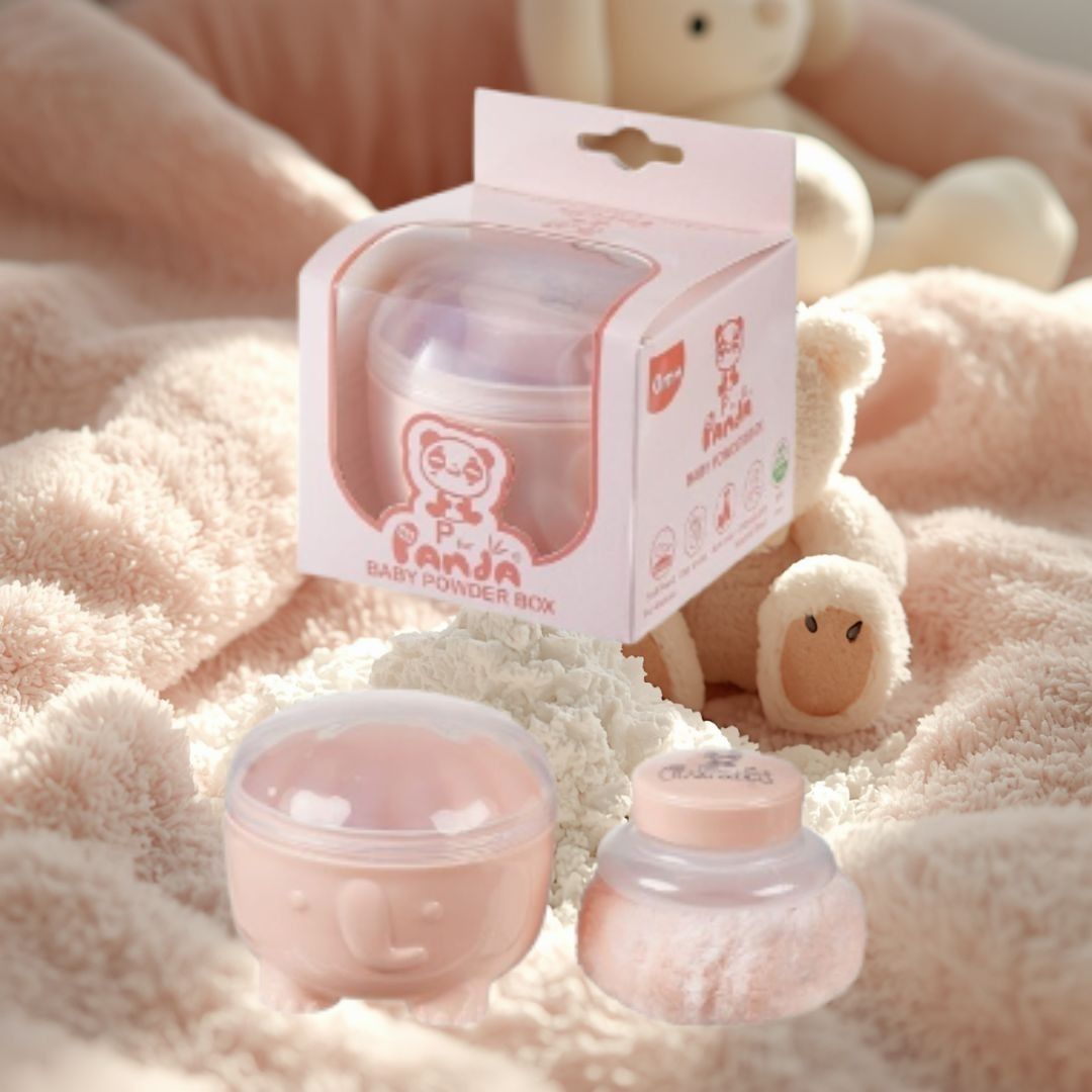 double lips Panda Baby Powder Extra Soft Puff | Safe Non-Toxic Baby Care Peach Pack of 1-picture-11