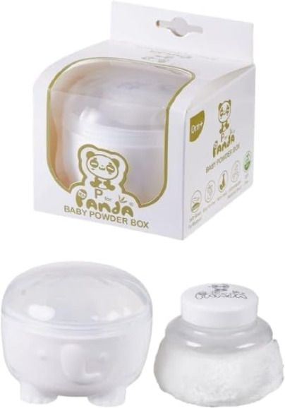ishana Panda Premium Baby Powder Box with Soft Fur Puff - BPA-Free (White)-picture-12