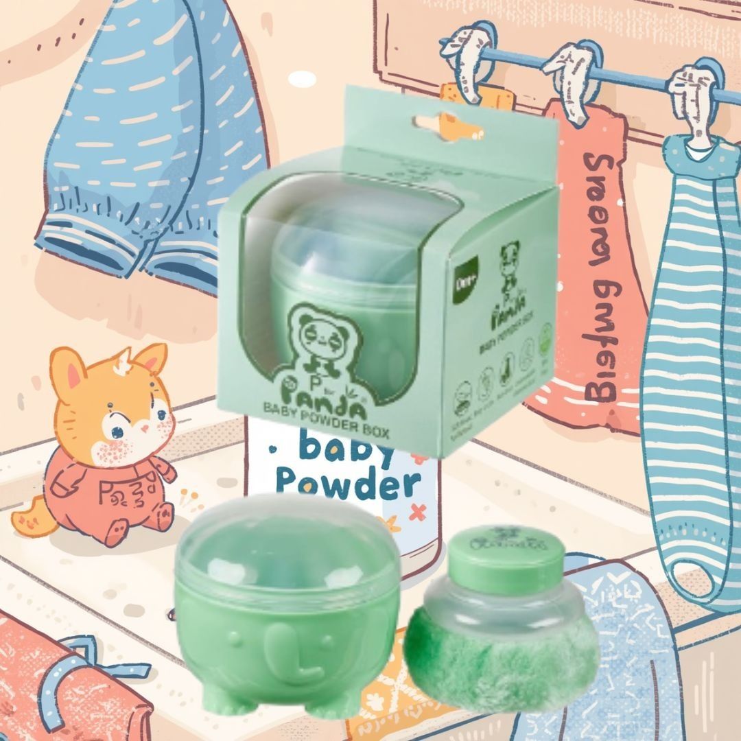 double lips Panda Baby Powder Soft Puff | Safe Non-Toxic Baby Care Assorted Color-picture-45