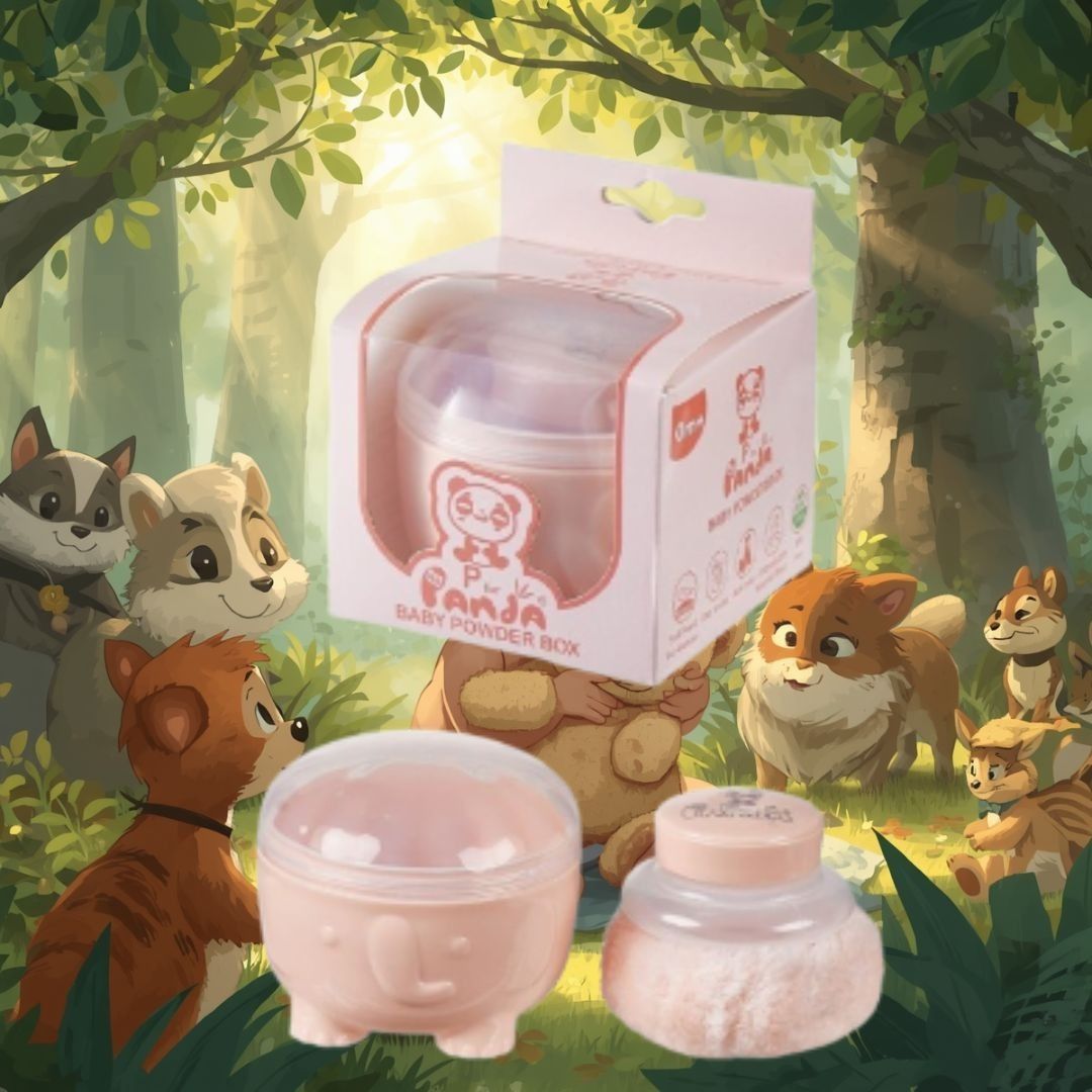 Panda Baby Powder Puff | Safe Non-Toxic Baby Care Peach Color Pack of 1-image-32