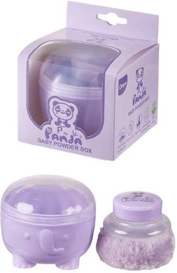 Panda Baby Powder Box with Soft Puff | Safe Non-Toxic Baby Care (Purple)-image-17