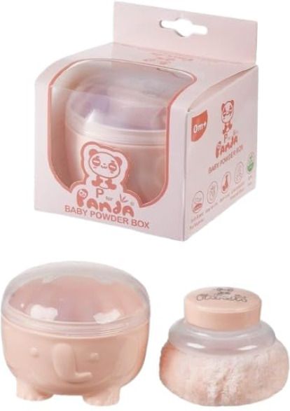 ishana Panda Premium Baby Powder Box with Soft Fur Puff - BPA-Free (Peach)-picture-31
