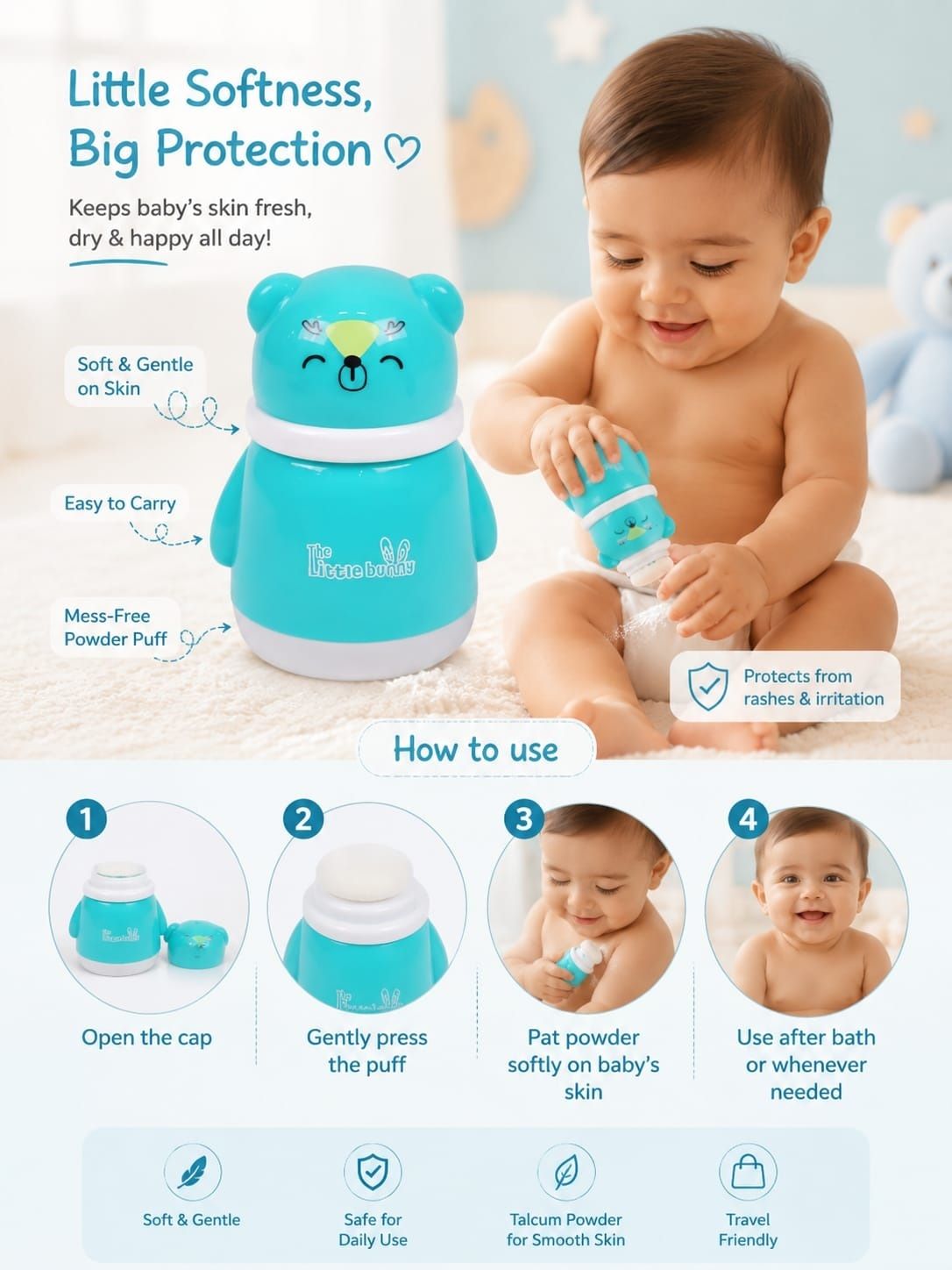 krishav Baby Skin Care Baby Powder Puff With Box Holder Container For New Born & Kids-picture-6