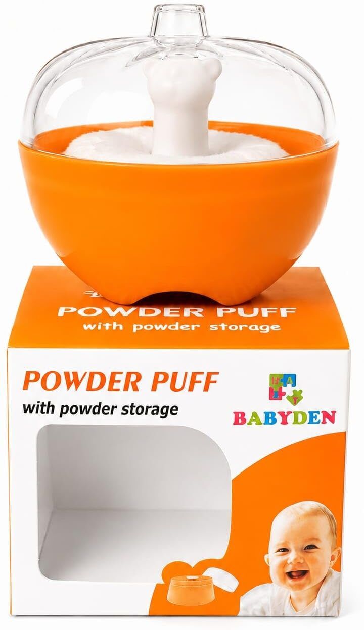 babyden Baby Apple Shape Powder Puff With Powder Storage Bpa Free Orange-picture-13