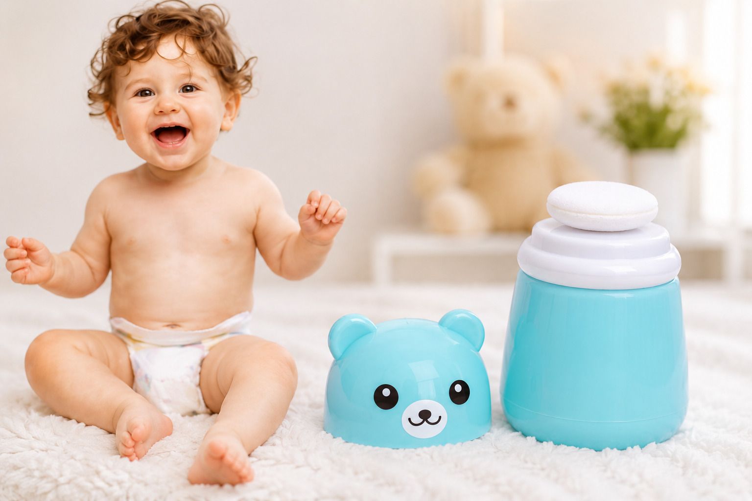 vkk traders Panda Baby Powder Box with Soft Puff | Safe Non-Toxic Baby Care (Blue) (Blue)-picture-46