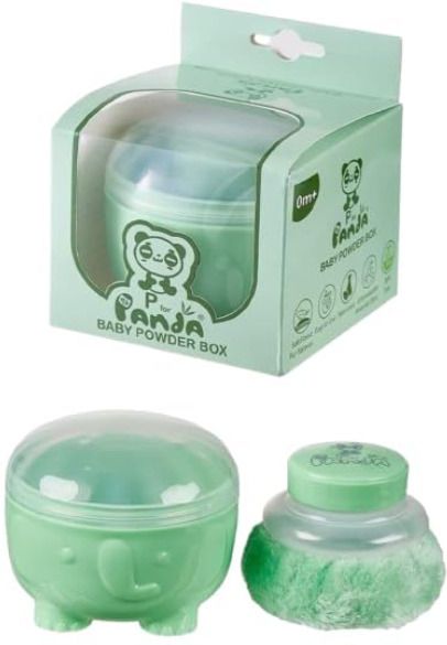 ishana Panda Premium Baby Powder Box with Soft Fur Puff - BPA-Free (Green)-picture-32