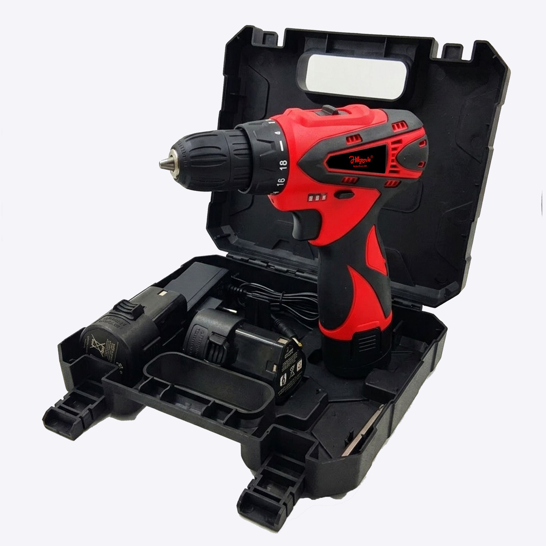 hillgrove HGCM1379M3 12V 10mm Electric Wireless Mini Cordless Charging Screw Drilling HGCM1379M3 Wall Hole Battery & Charger Power Drill Machine Kit Set for Home Use Cordless Drill-picture-33