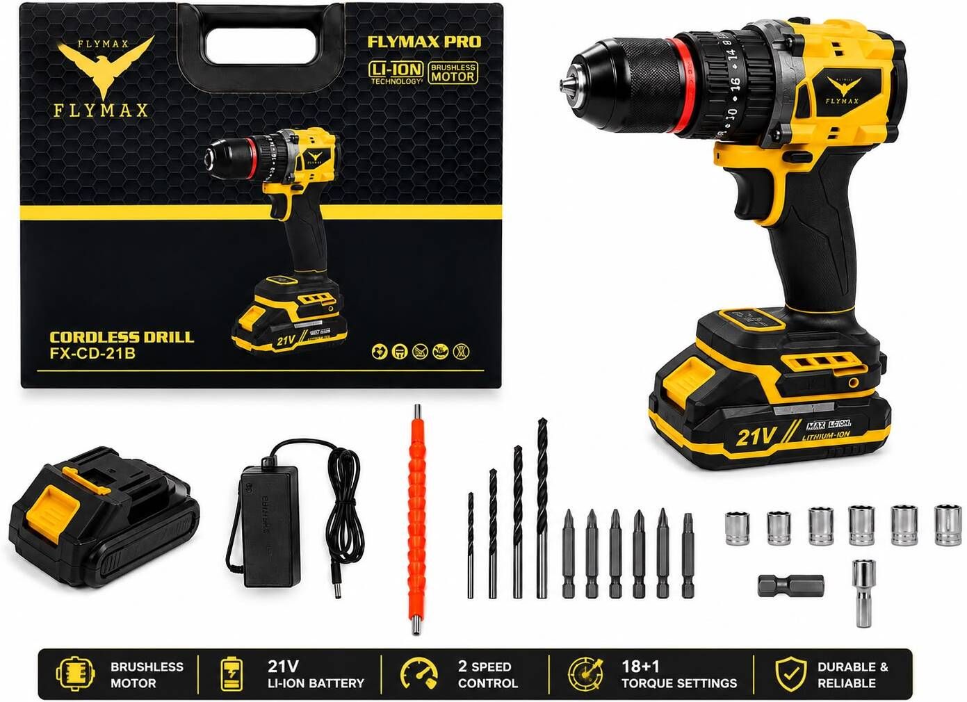 CORDLESS DRILL DRIVER | 21V LI-ION BATTERY | 2 SPEED|50NM MAX TORQUE FX-CD-21B Cordless Drill-image-22
