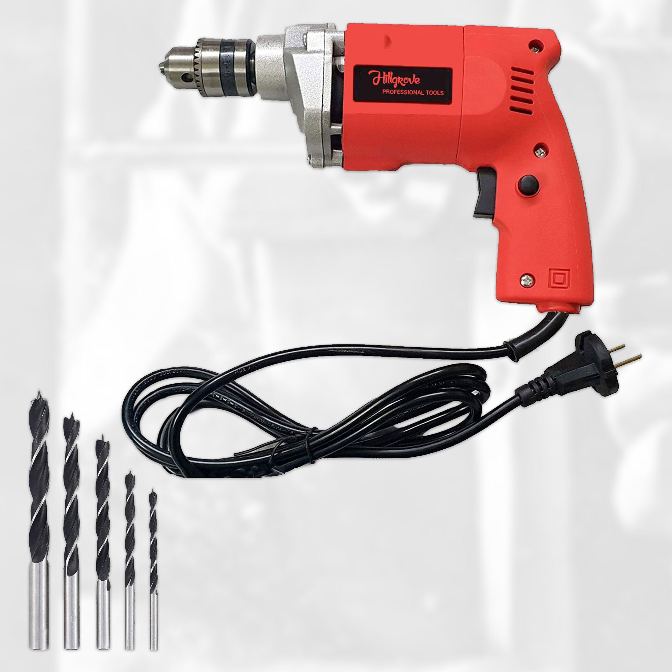 Heavy-Duty Electric Drill Machine with Multipurpose 100% Copper Winding HGCM1104M1 Drill Machine with 5Pcs Wood Drill Bits for Pistol Grip Drill-image-4