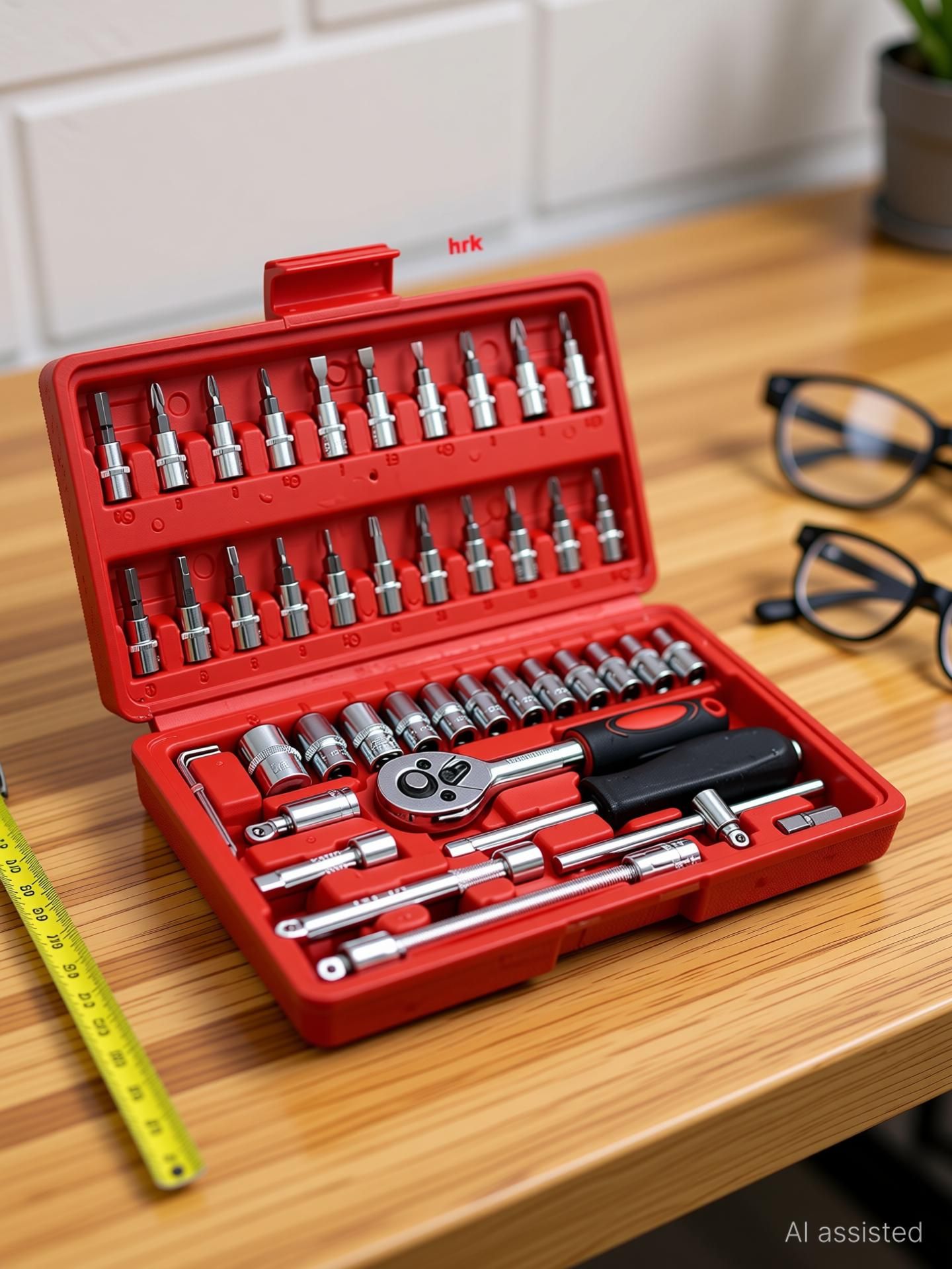 High Quality 46pcs 1/4-Inch Socket Set Tool Ratchet Torque Wrench Combo Hand Tool Kit-image-3