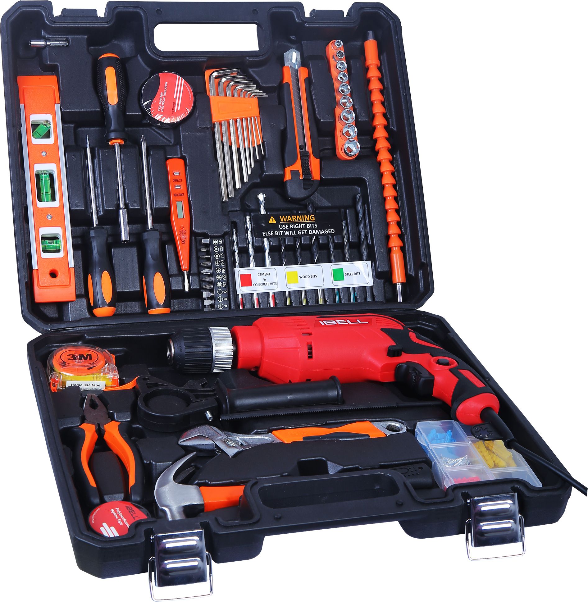 Tool Kit with Impact Drill TD13-100, 650W, Copper Armature, Chuck 13mm Keyless Power & Hand Tool Kit