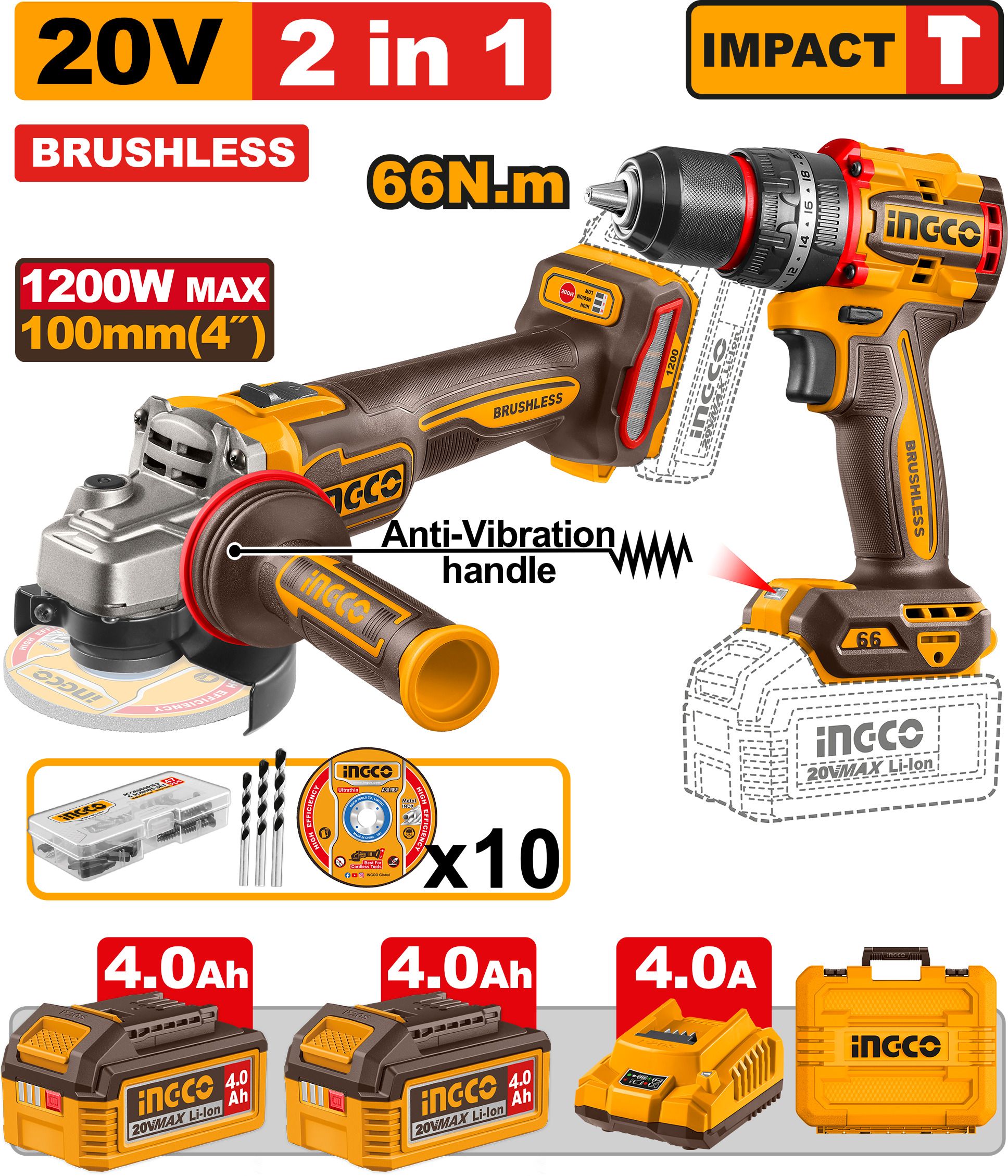 ingco 2 Pcs Cordless combo kit , CKLI2025610 Power & Hand Tool Kit-picture-8