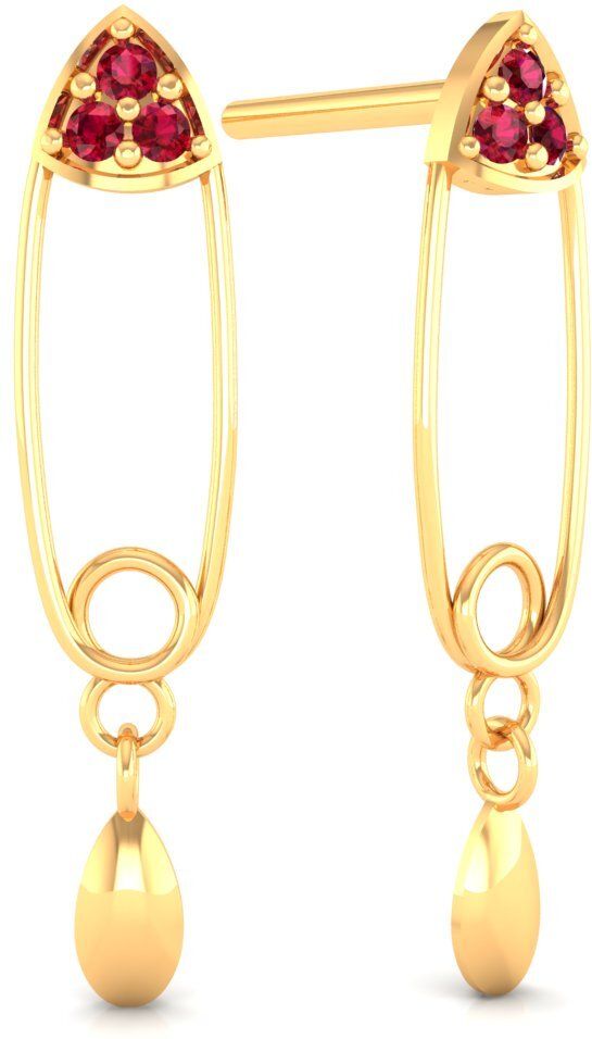 PC Chandra Jewellers Safety Pin Design Yellow Gold 14kt Drop Earring