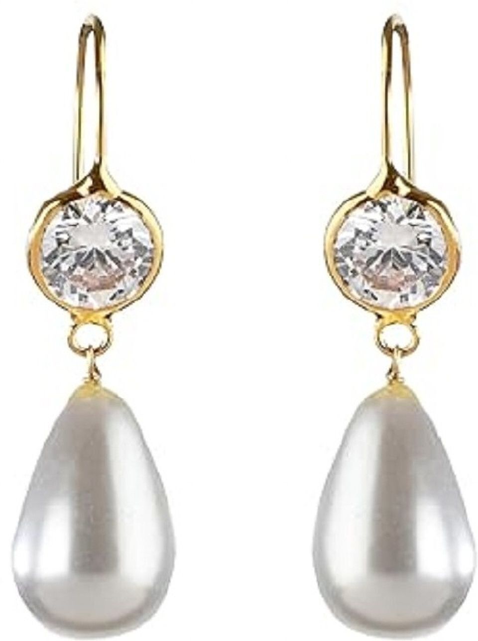 Slayinbyneelima Women's Round Gemstone Pearl Dangle Earrings | BIS Hallmark Certified Yellow Gold 14kt Emerald, Pearl Drop Earring-image-3