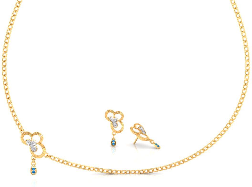 PC Chandra Jewellers Yellow Gold Leafy Twig Design and Drop Dangle 22kt NA Earring & Necklace Set