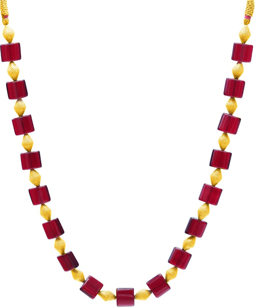 PC Chandra Jewellers Thushi Necklace Red Square Beads Traditional Maharashtrian Necklace Collar Yellow Gold Precious Necklace-image-33
