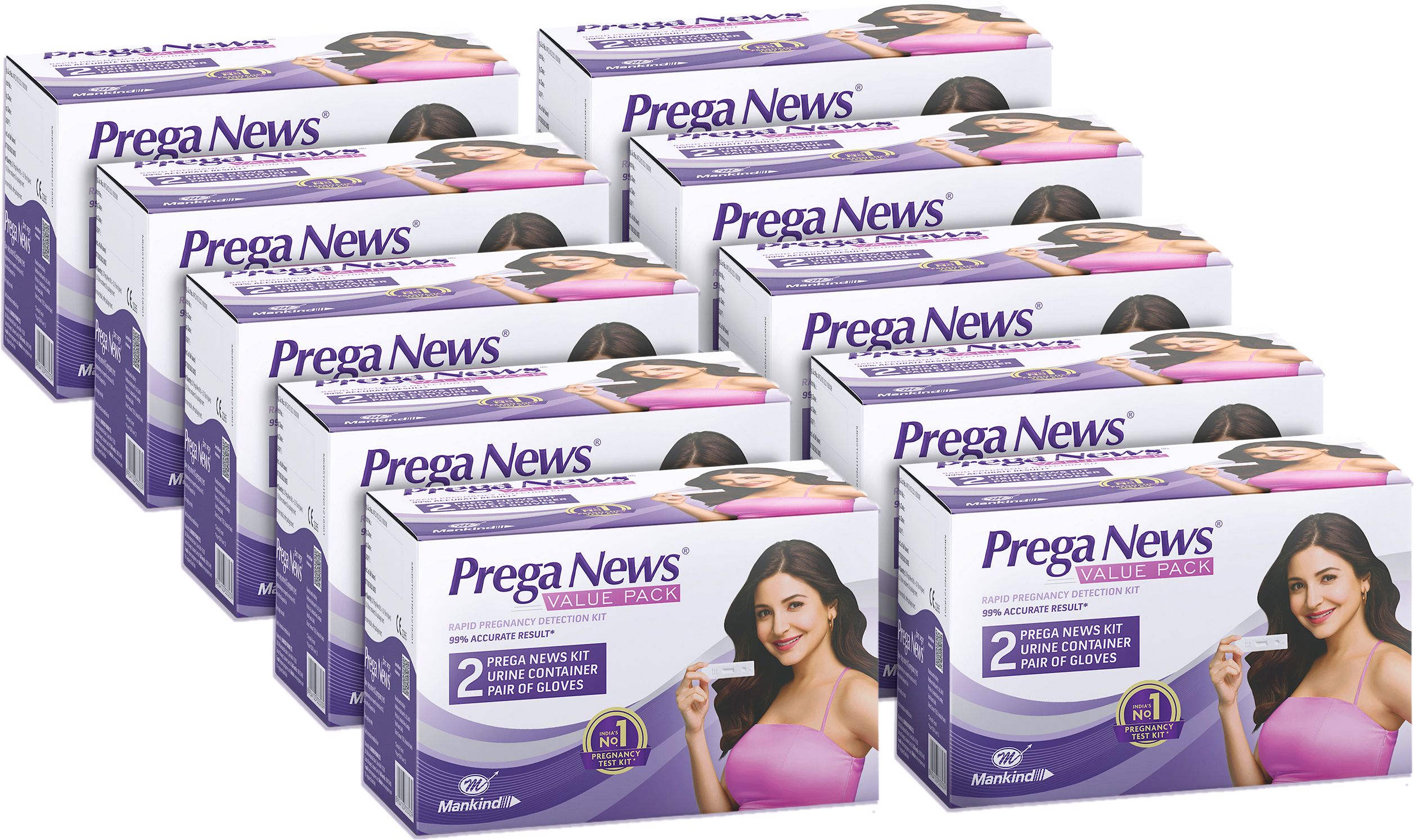 Value Pack( 2 Gloves + 2 Urine Containers + 2 Pregnancy Test Kits ) x Pack of 10 Pregnancy Test Kit