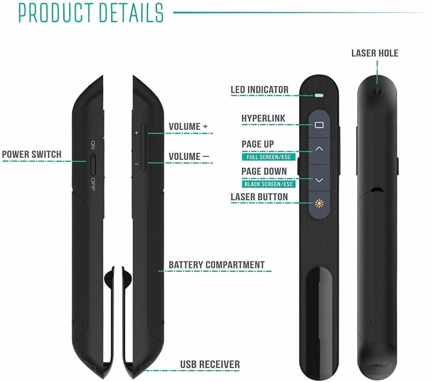 Jihaan Laser Pointer Laser Pointer Presenter (Black) Presenter-image-45