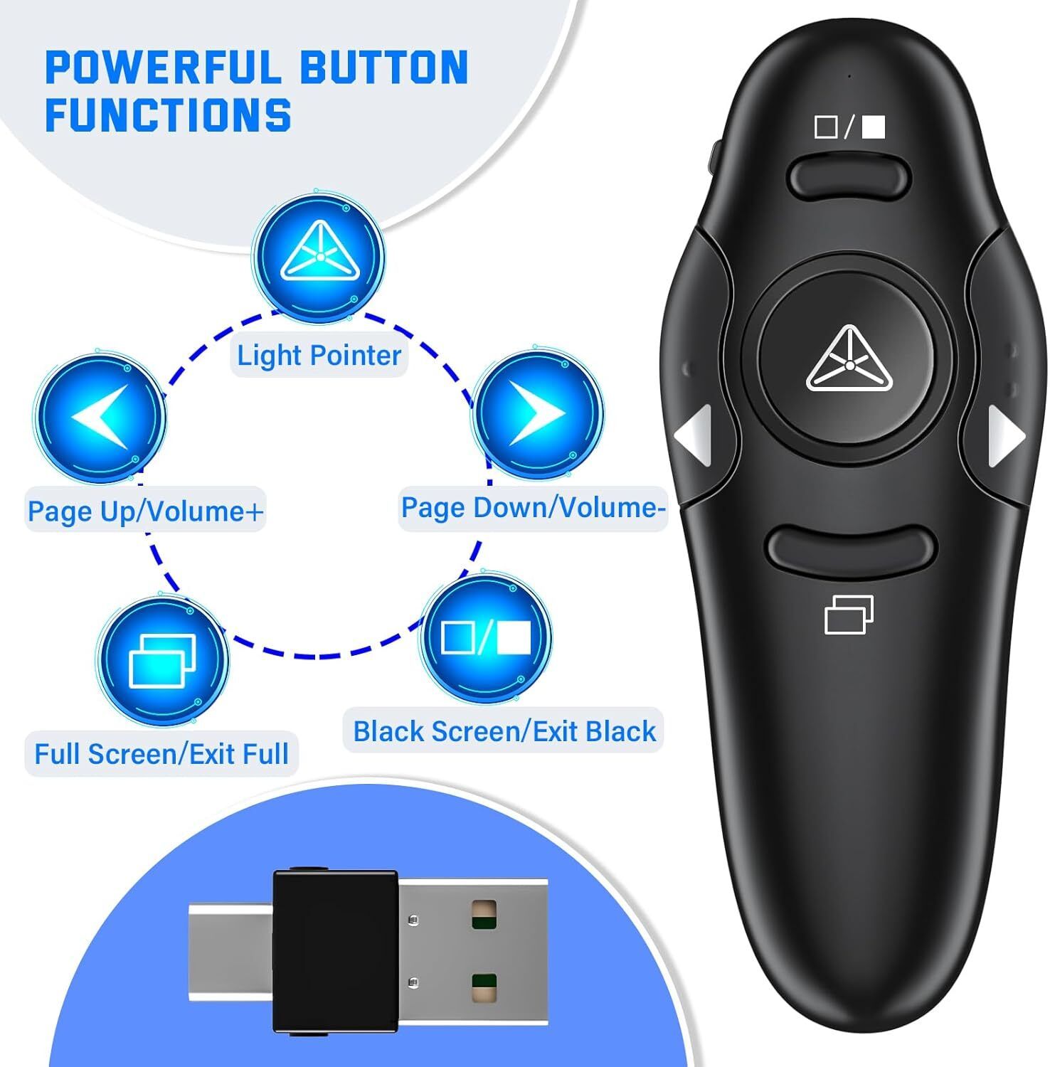 Jihaan 2 in 1 USB Type C Clicker with Pointer long rang ppt control Presenter-picture-18