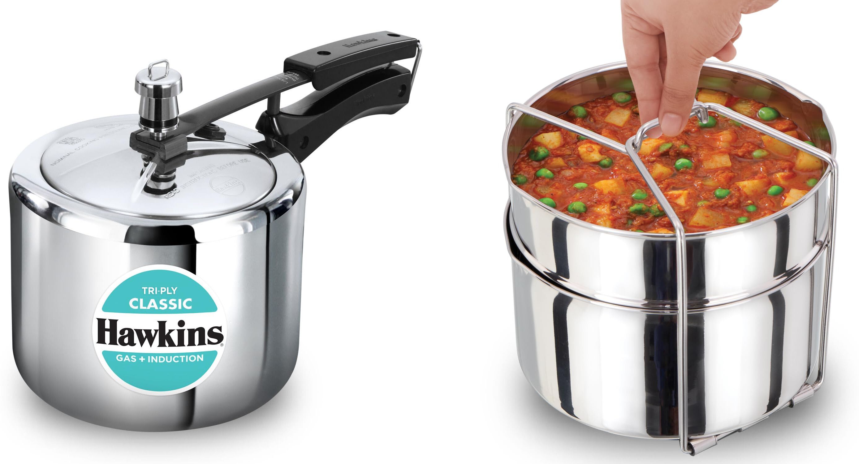Tri-Ply Stainless Steel Classic Cooker With SS Two-Dish Set Combo 3 L Induction Bottom Pressure Cooker-image-13