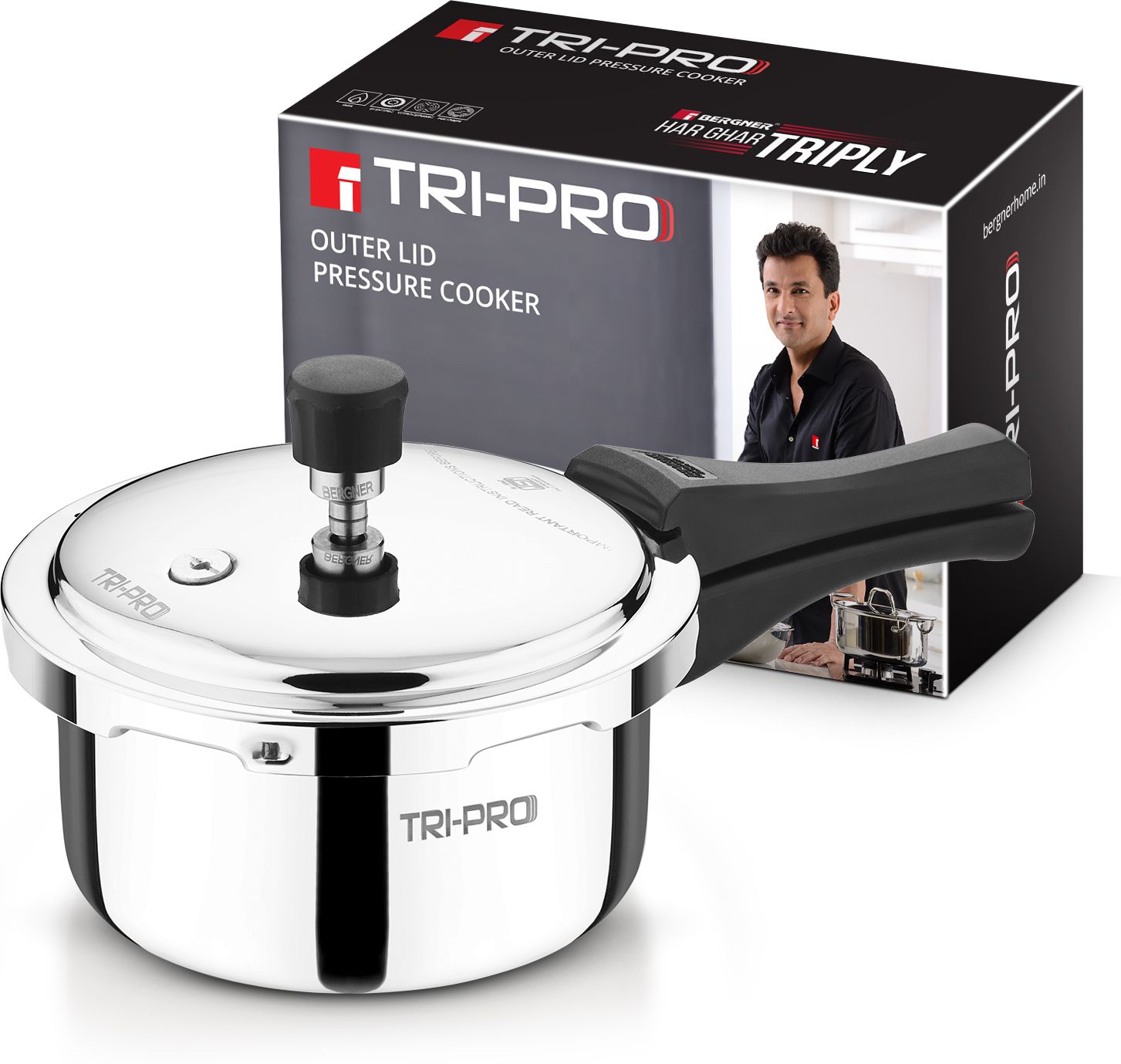 bergner Tripro Triply Stainless Steel 2L Outer Lid Pressure Cooker, 2 L Induction Bottom Pressure Cooker-picture-30