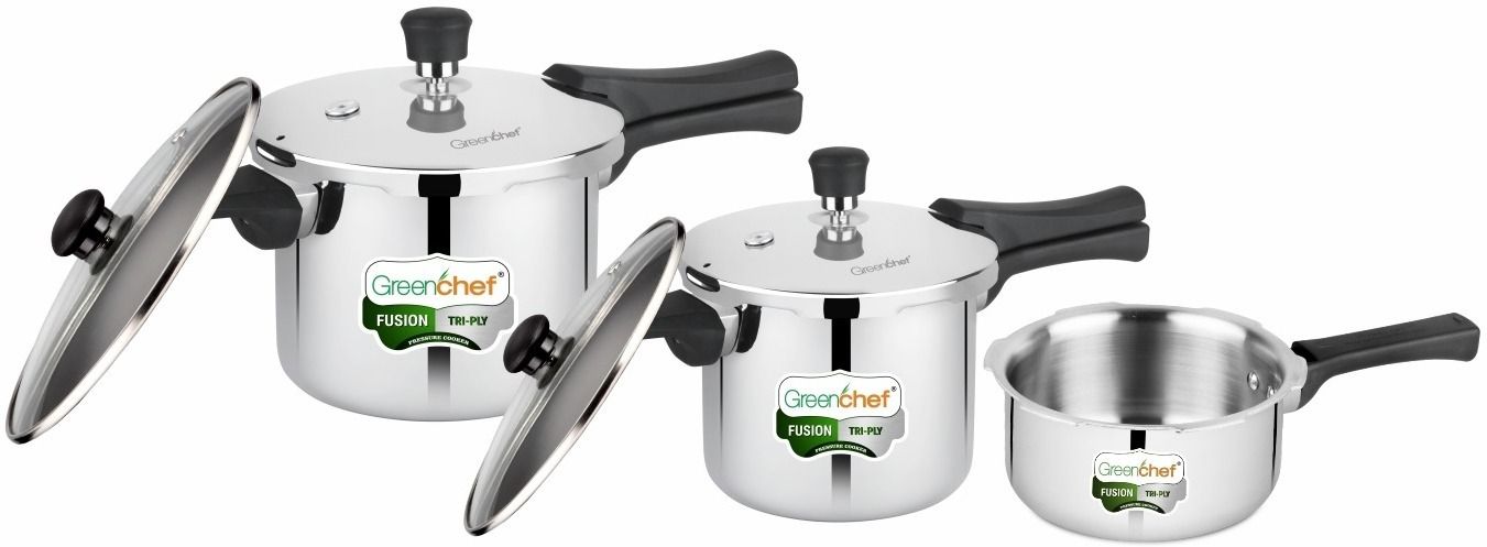 Fusion Tri-Ply Pressure Cooker Combo 5 L, 3 L, 2 L Induction Bottom Pressure Cooker & Pressure Pan-image-42