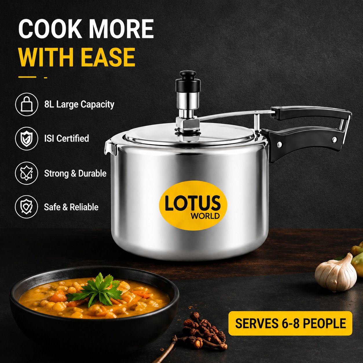 Lotus ISI Certified 8 L Pressure Cooker-picture-2