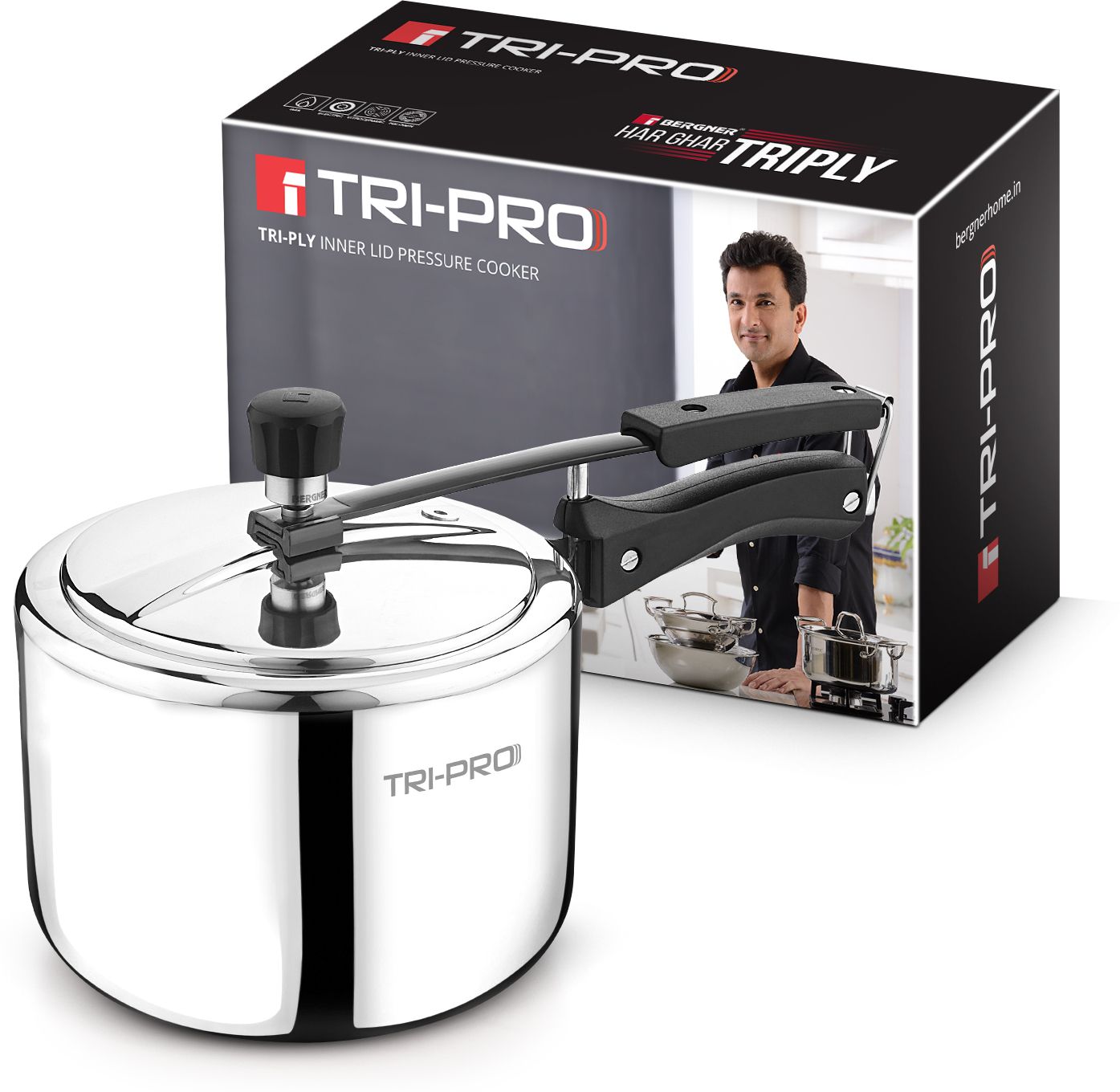 bergner TriPro 3L Inner Lid Triply Pressure Cooker with Bakelite Safe Grip Handle, 3 L Induction Bottom Pressure Cooker & Pressure Pan-picture-27