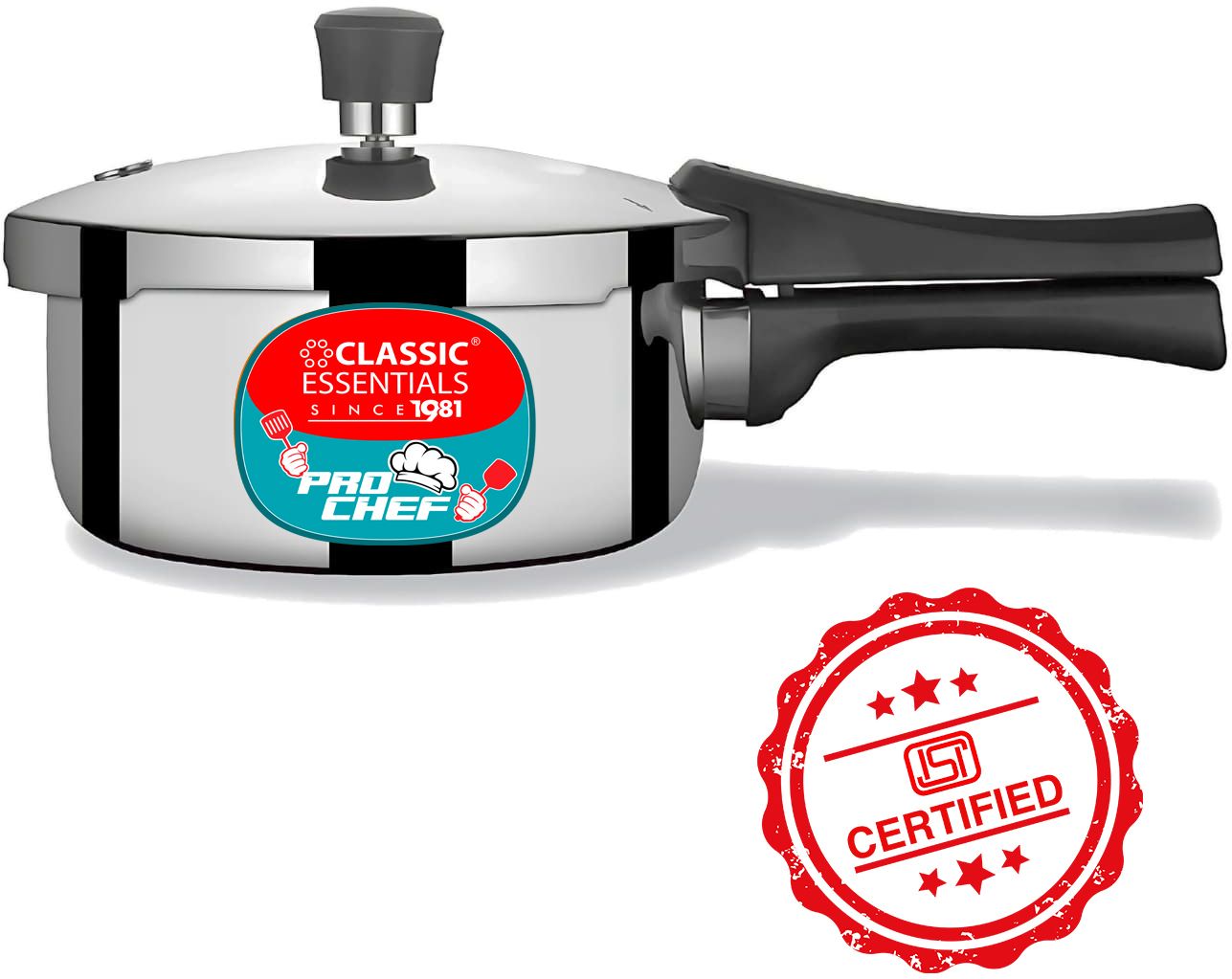 classic essentials Prochef 1 Litre Stainless Steel Outer Lid Cooker | ISI Certified | 1 L Induction Bottom Pressure Cooker & Pressure Pan-picture-48