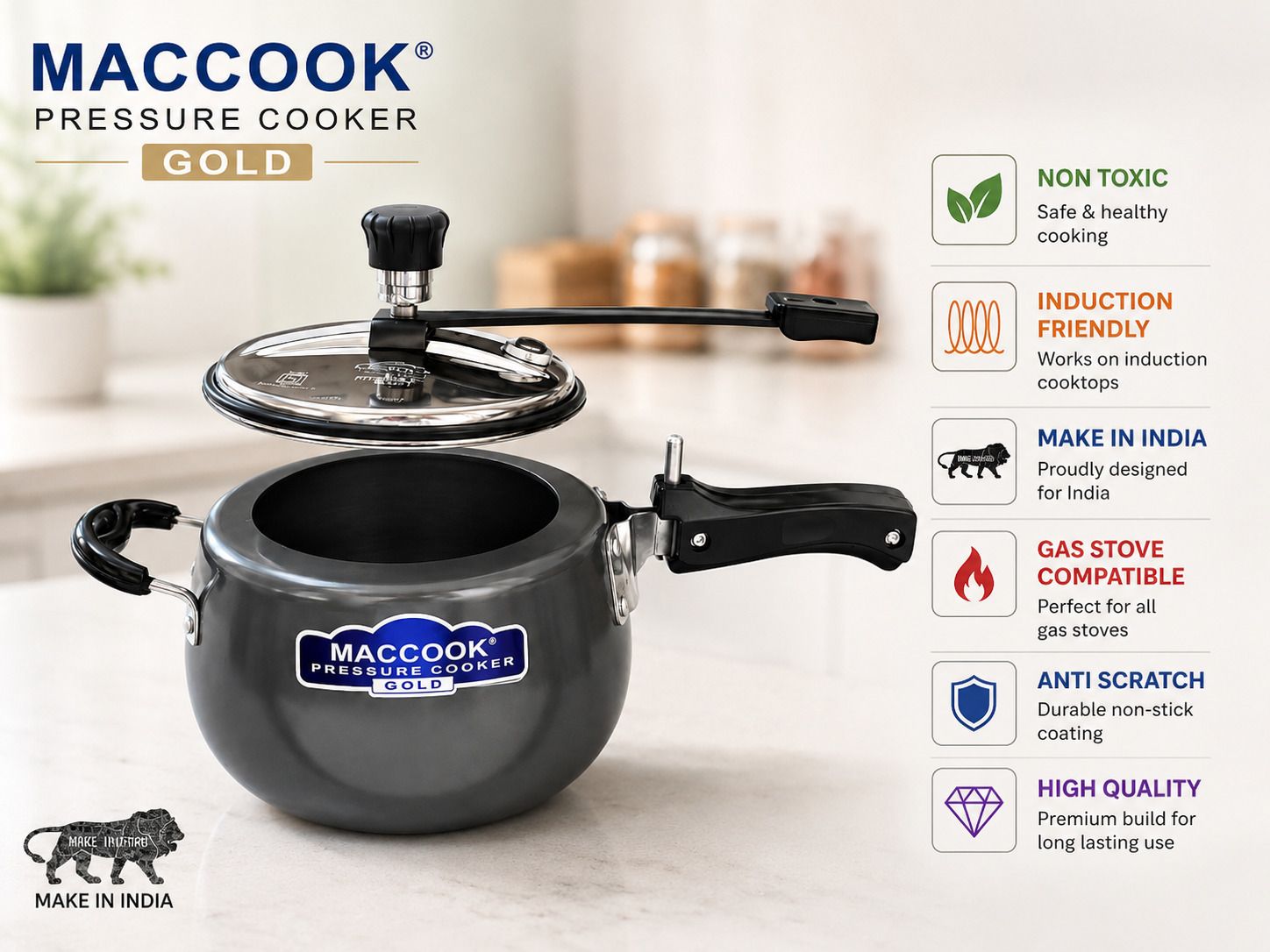 Matki Induction & Gas Compatible | Heavy Gauge Durable Cooker with Safety Valve 3 L Induction Bottom Pressure Cooker-image-35