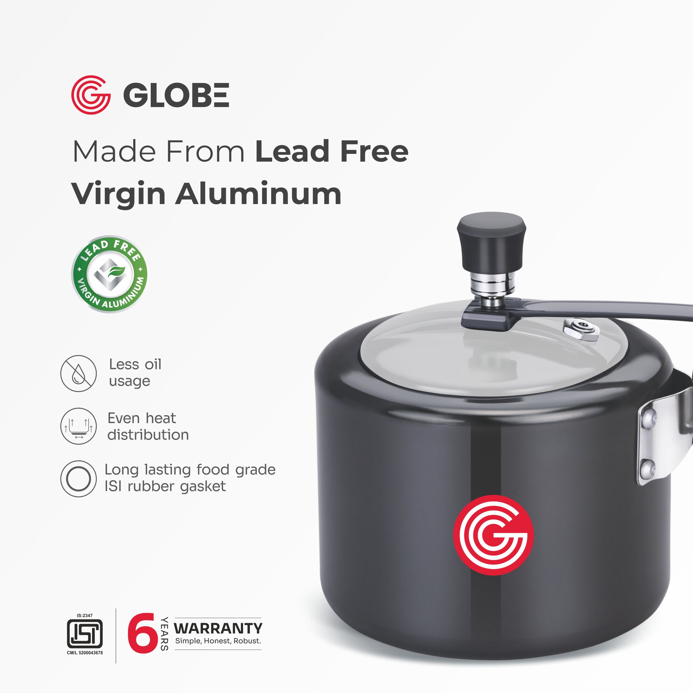 globe Brio Induction Base with Stainless Steel Inner Lid 3L | 6 Years Warranty 3 L Induction Bottom Pressure Cooker-picture-30