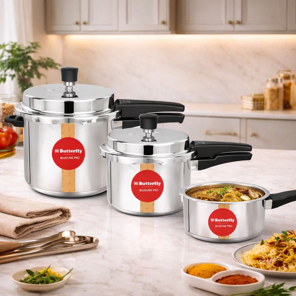 butterfly Blueline PRO 2L, 3L & 5L combo of 100% stainless steel 2 L, 3 L, 5 L Induction Bottom Pressure Cooker-picture-21