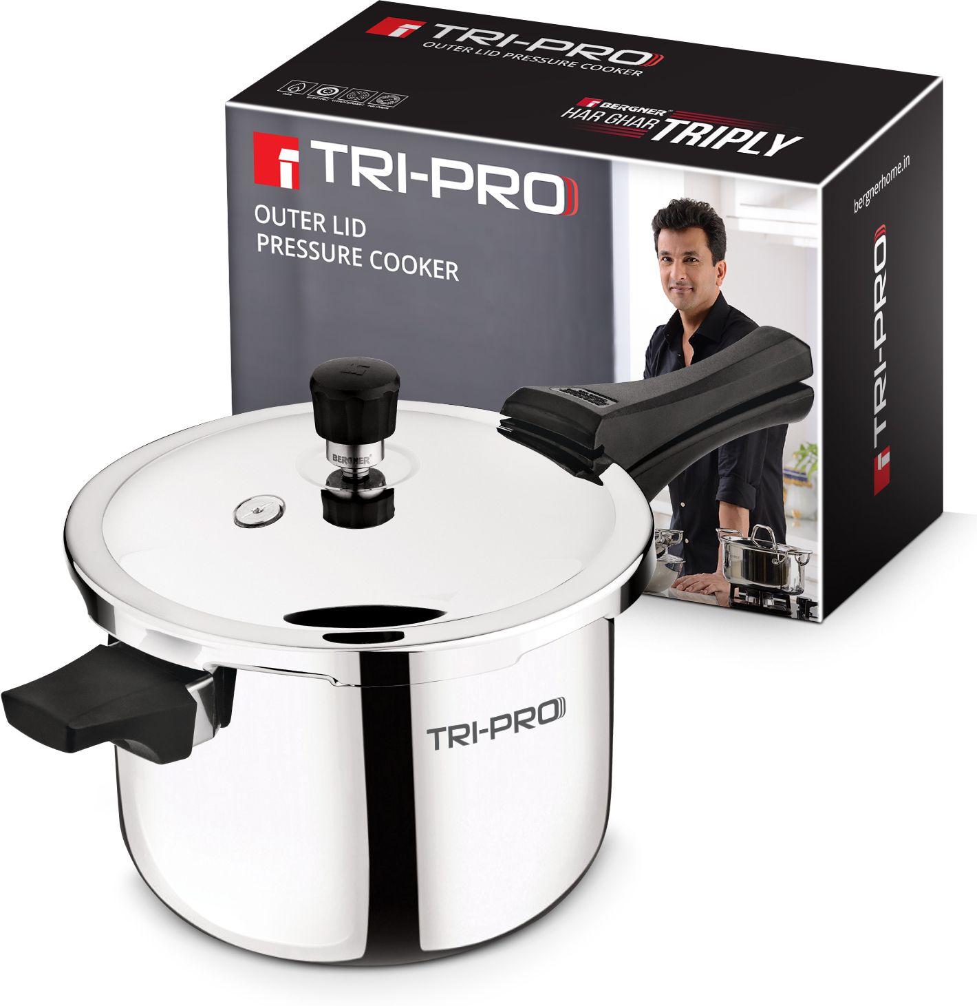 bergner TriPro Triply Stainless Steel 5 L Outer Lid Pressure Cooker, Bakelite Handle, 5 L Induction Bottom Pressure Cooker-picture-28