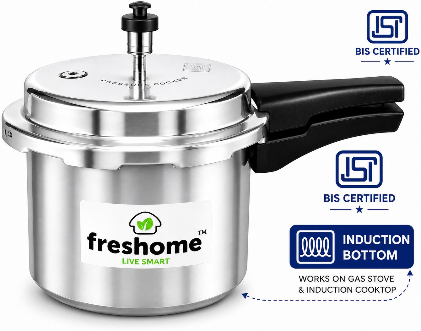 5 L Aluminium Pressure Cooker Induction Base BIS Certified Mirror Finish 5 L Induction Bottom Pressure Cooker-image-4